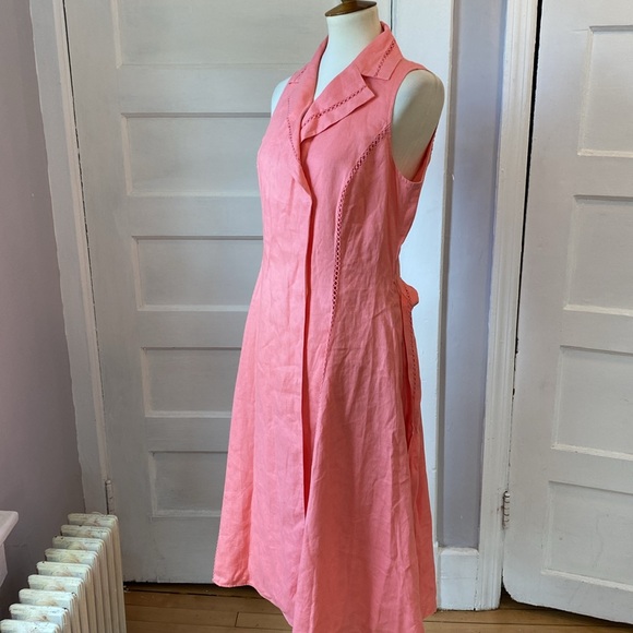 Jones New York Peach Linen Belted Wrap Dress, Size 8 - Picture 10 of 17